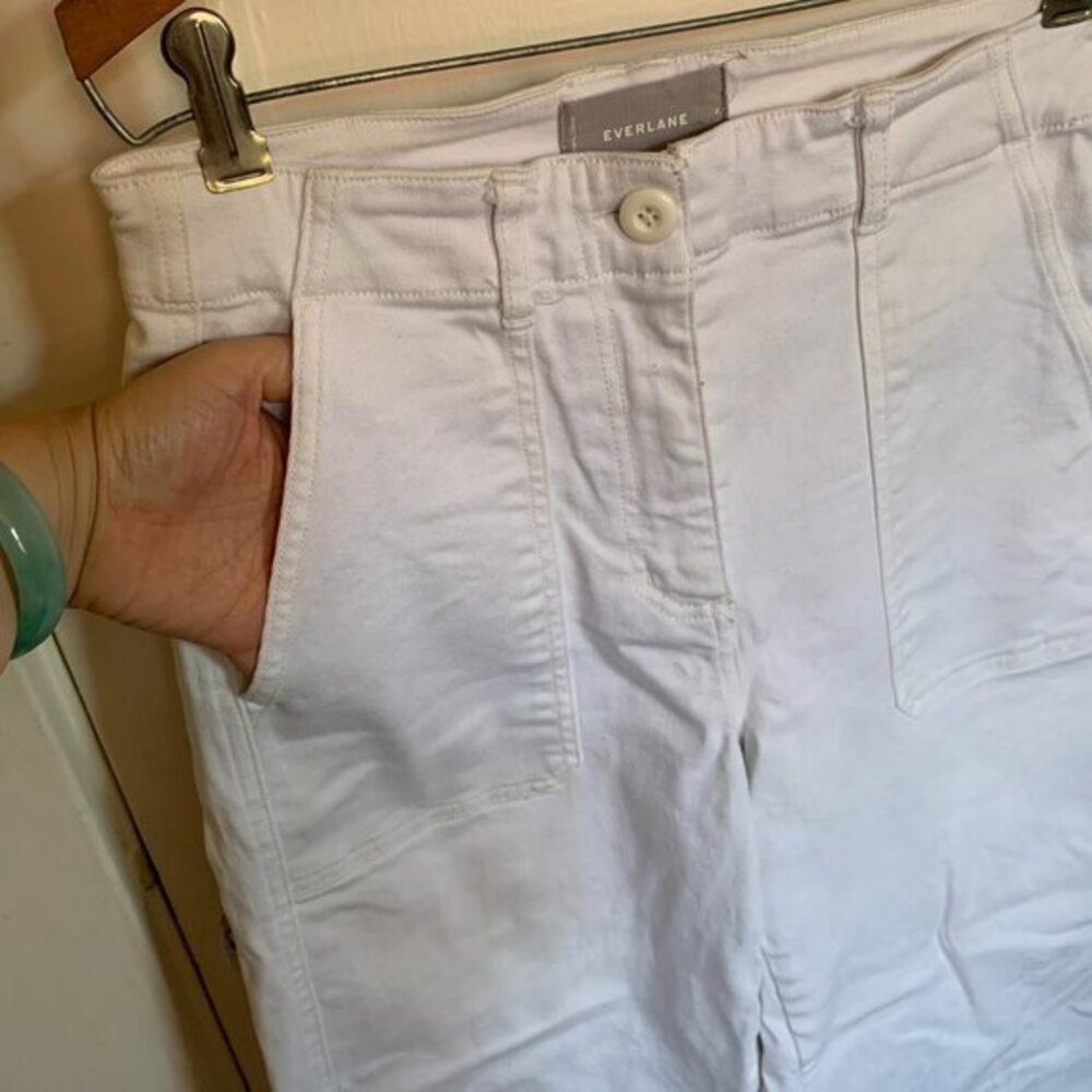 EVERLANE Sz 4 Ecru White Wide Leg Jeans Pants Cropped High Rise Waist Stretch - Picture 2 of 7